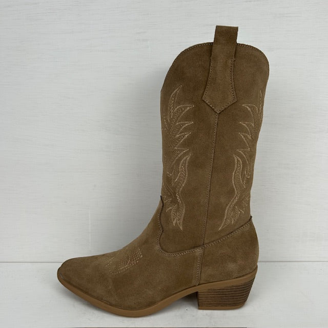Real leather cowboylaarzen met leuk stiksel taupe