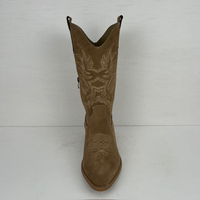 Real leather cowboylaarzen met leuk stiksel taupe