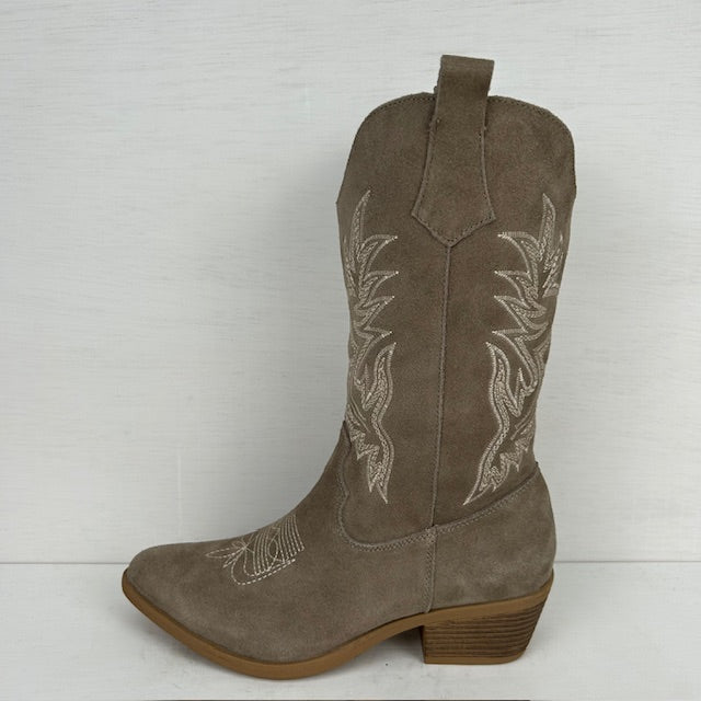 Real leather cowboylaarzen met leuk stiksel khaki