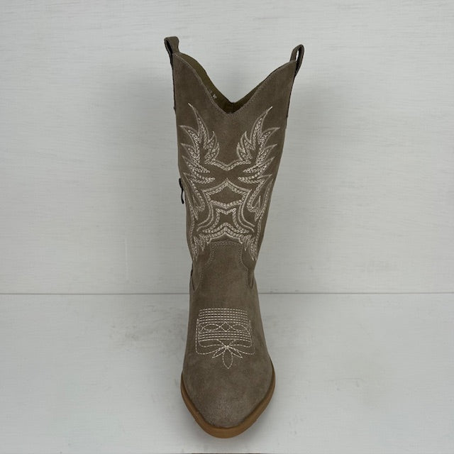 Real leather cowboylaarzen met leuk stiksel khaki