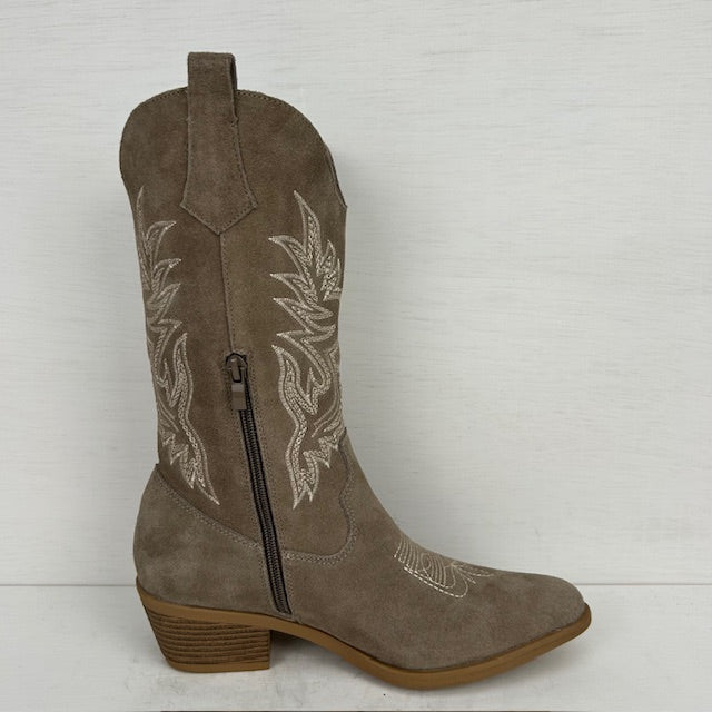 Real leather cowboylaarzen met leuk stiksel khaki