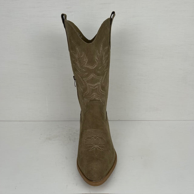 Real leather cowboylaarzen met leuk stiksel olive