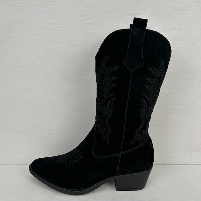 Real leather cowboylaarzen met leuk stiksel zwart