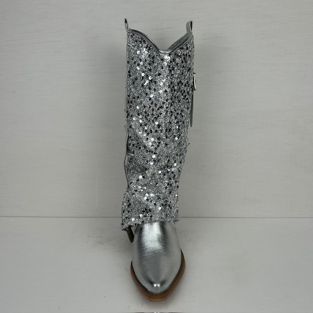 Cowboylaarzen met glitter flap zilver