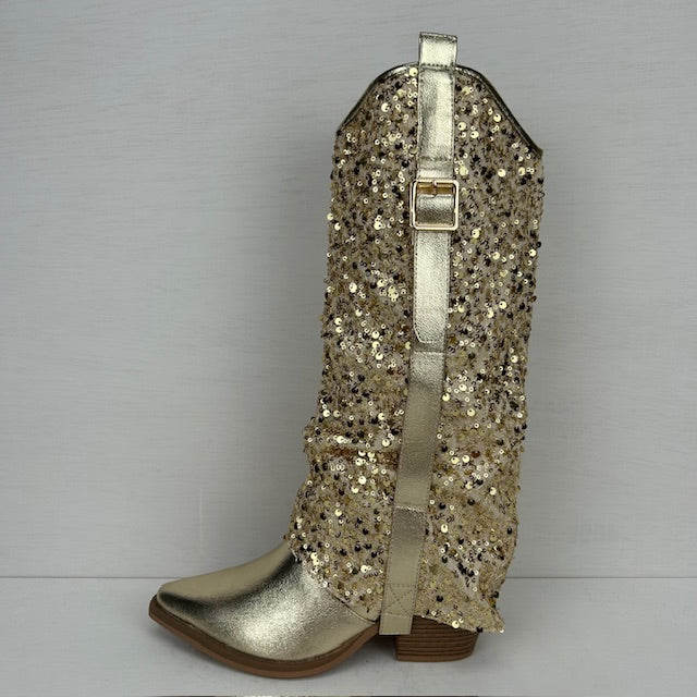 Cowboylaarzen met glitter flap goud
