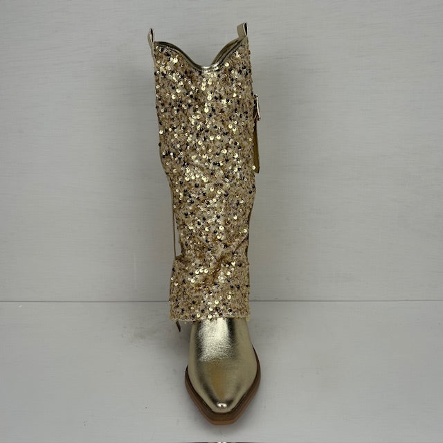 Cowboylaarzen met glitter flap goud