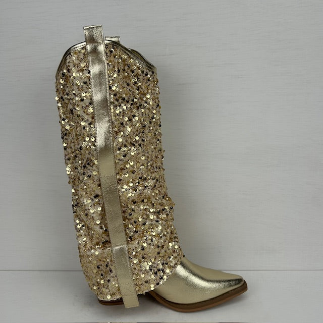 Cowboylaarzen met glitter flap goud