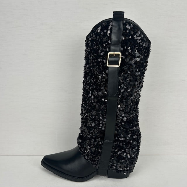 Cowboylaarzen met glitter flap zwart