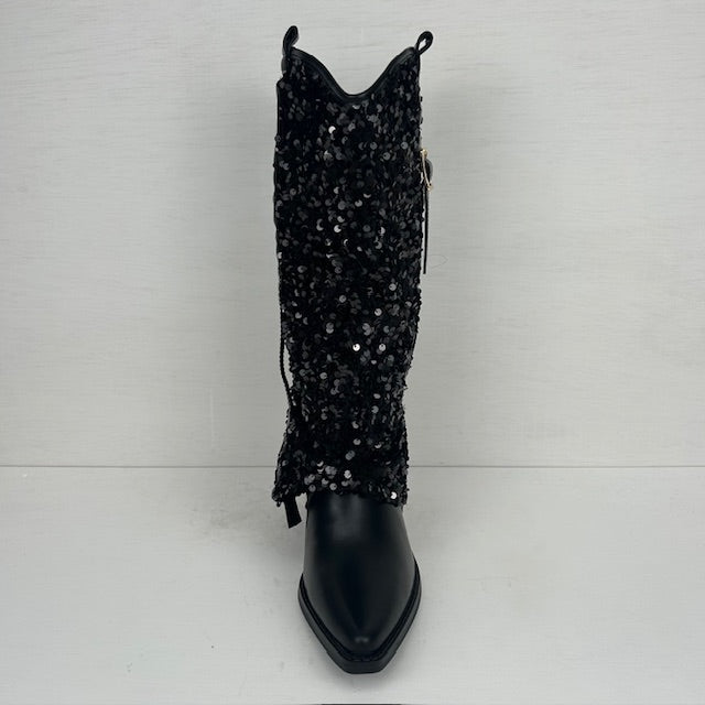 Cowboylaarzen met glitter flap zwart
