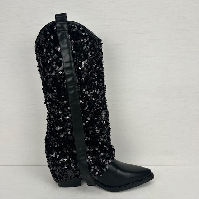 Cowboylaarzen met glitter flap zwart