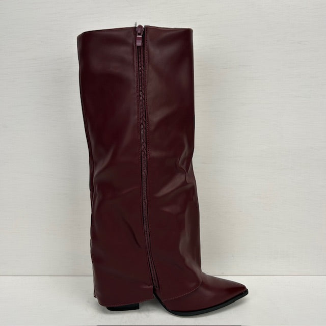 Hoge leatherlook cowboylaarzen met flap rood