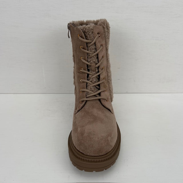 Suèdine veterboots met teddy taupe