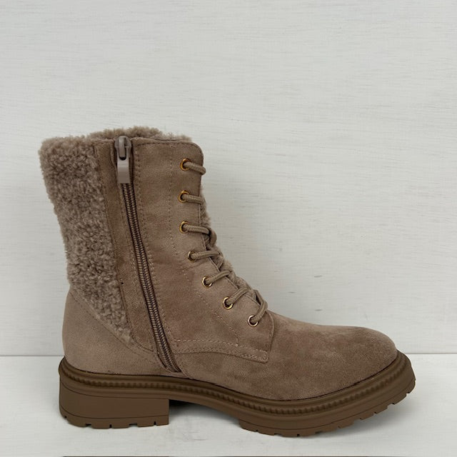 Suèdine veterboots met teddy taupe