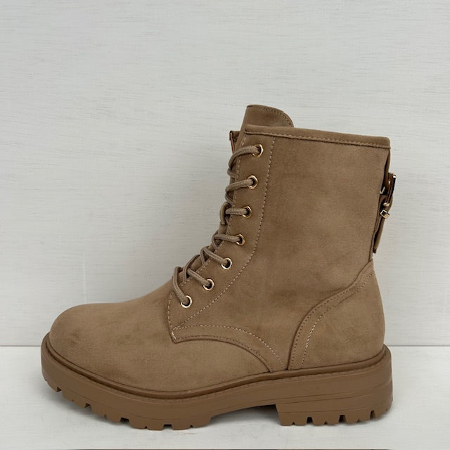 Veterboots met gouden gespje taupe