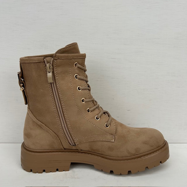 Veterboots met gouden gespje taupe