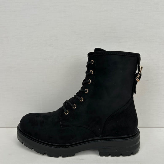 Veterboots met gouden gespje zwart