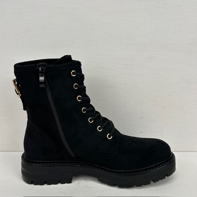 Veterboots met gouden gespje zwart