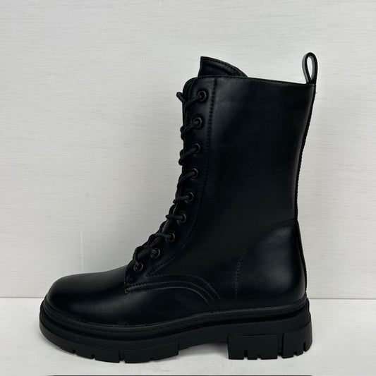 Hoge leatherlook veterboots zwart