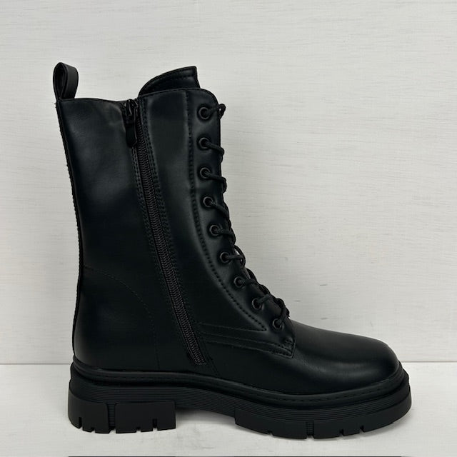 Hoge leatherlook veterboots zwart