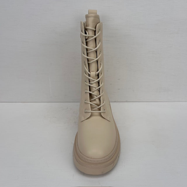 Hoge leatherlook veterboots beige