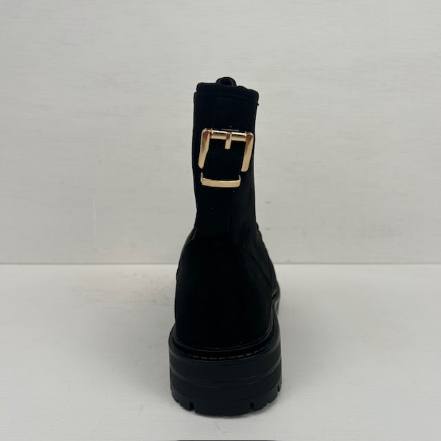 Veterboots met gouden gespje zwart