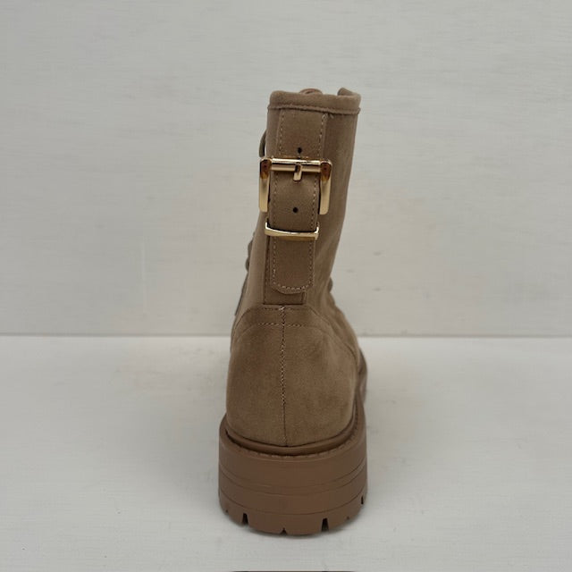 Veterboots met gouden gespje taupe