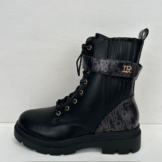Leatherlook veterboots met gave afwerking zwart
