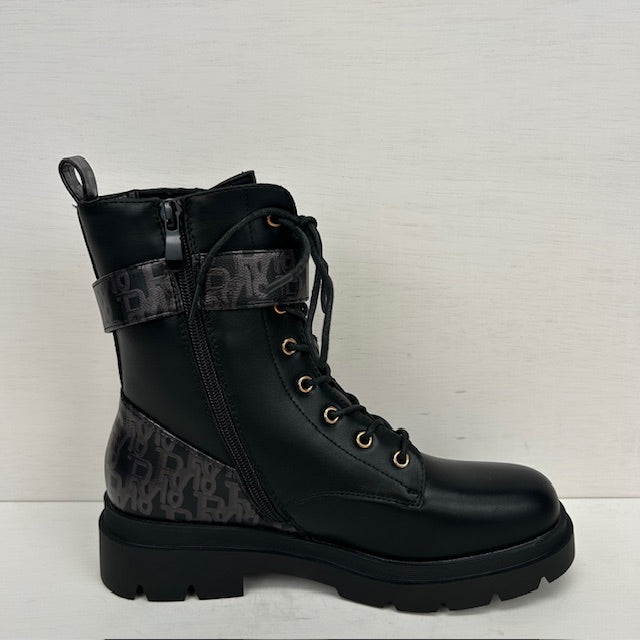 Leatherlook veterboots met gave afwerking zwart