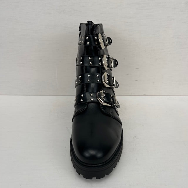 Leatherlook boots met gespjes en studs zwart