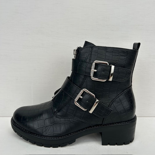Croco enkellaarsjes met gespjes zwart
