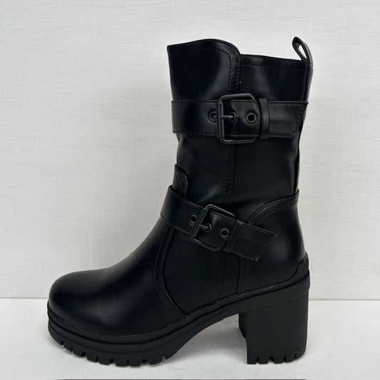 Leatherlook laarzen met stevige hak zwart
