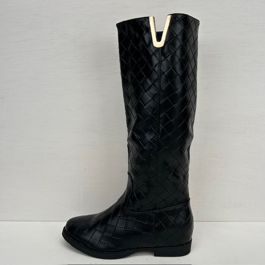 Leatherlook laarzen met gevlochten motief zwart