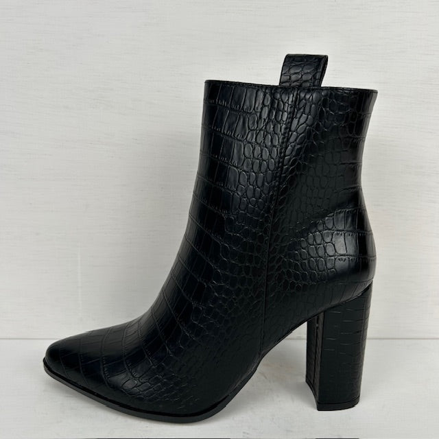 Croco enkellaarsjes met hoge hak zwart