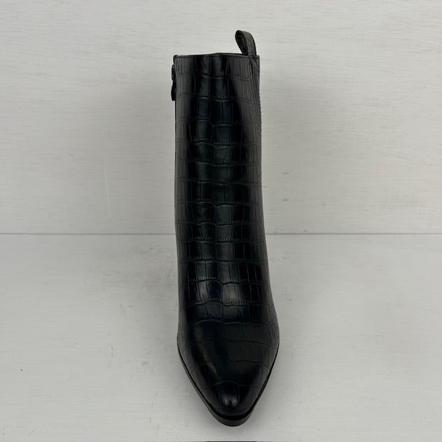 Croco enkellaarsjes met hoge hak zwart