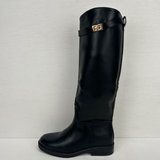 Hoge leatherlook laarzen met leuk bandje zwart
