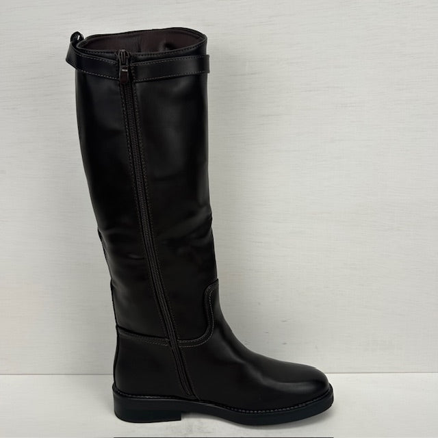 Hoge leatherlook laarzen met leuk bandje donkerbruin