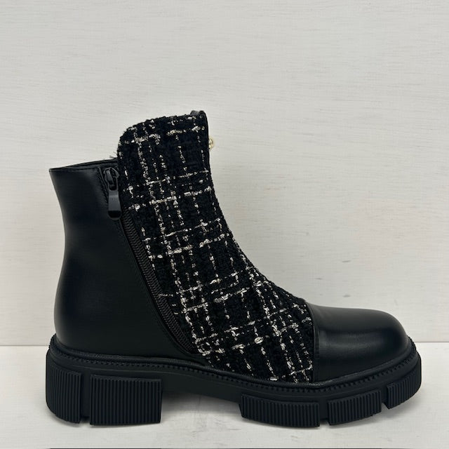 Gave boots met tweed motief zwart