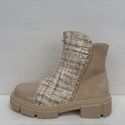 Gave boots met tweed motief beige