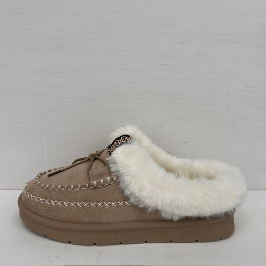 Instappantoffels met furry randje khaki