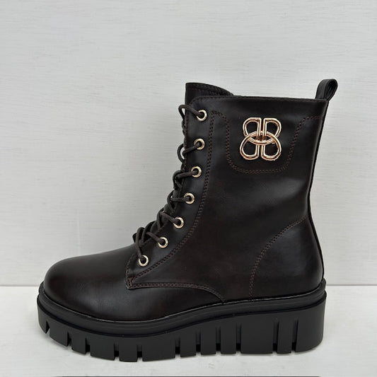 Leatherlook boots met gouden detail donkerbruin