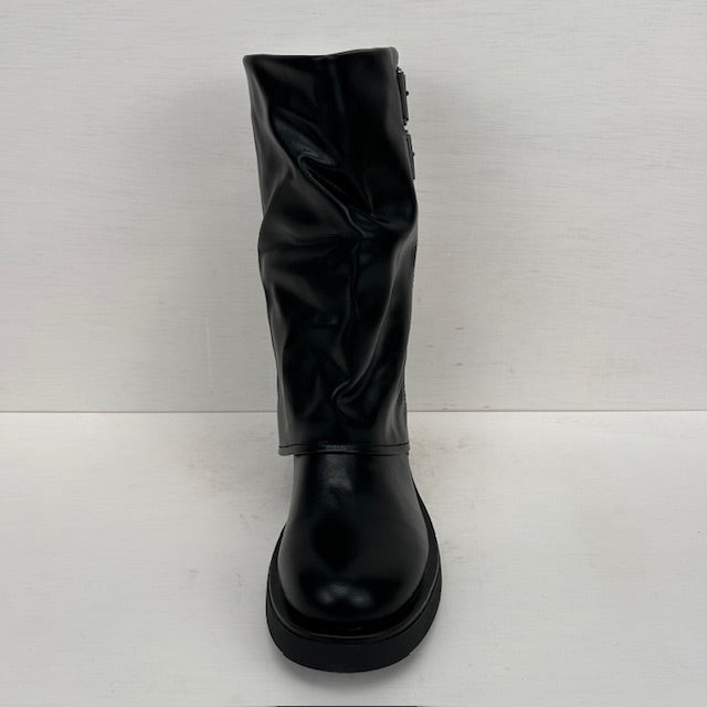 Leatherlook laarzen met flap en gespjes zwart