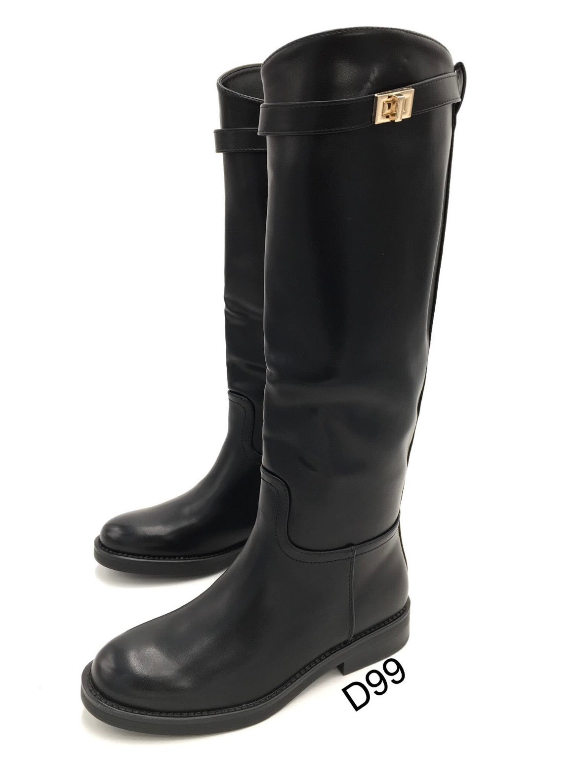 Hoge leatherlook laarzen met leuk bandje zwart