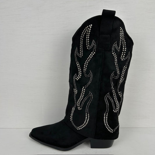 Suèdine cowboylaarzen met gave flap zwart