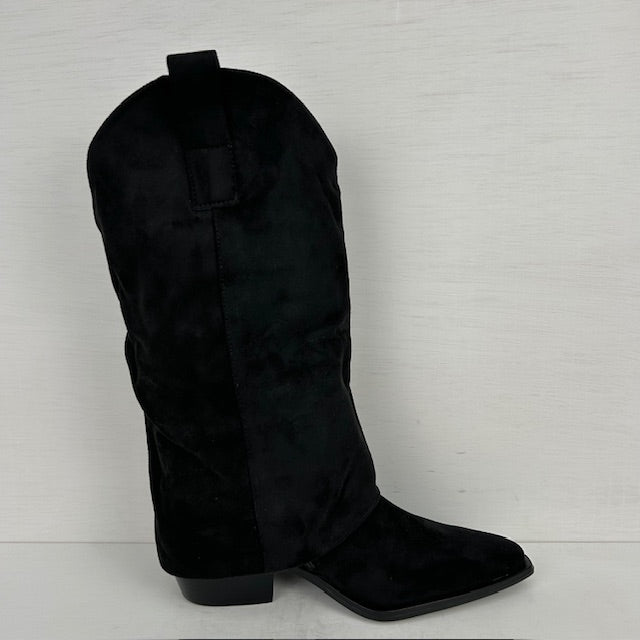 Suèdine cowboylaarzen met gave flap zwart