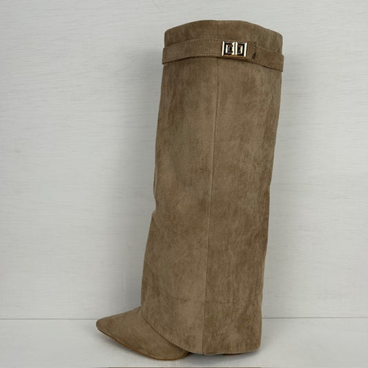 Hoge cowboylaarzen met flap en bandje khaki