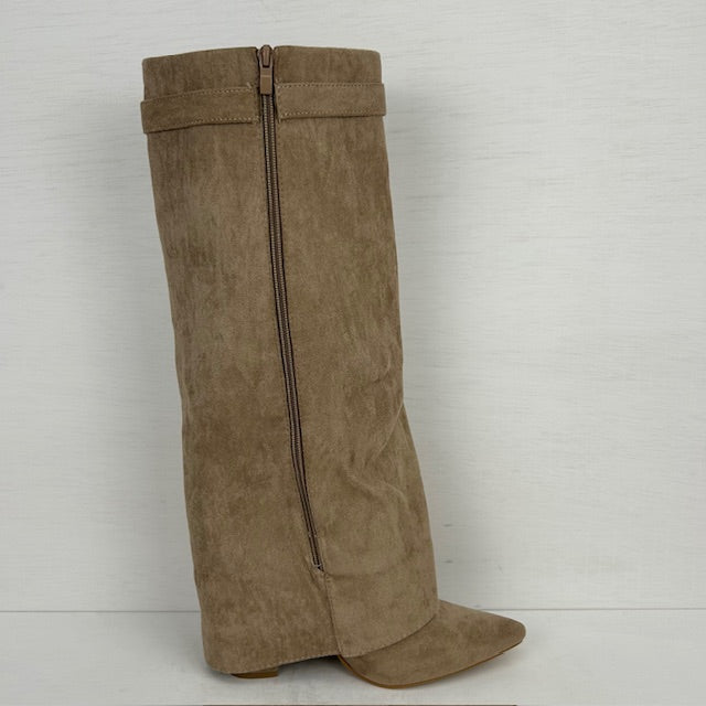 Hoge cowboylaarzen met flap en bandje khaki