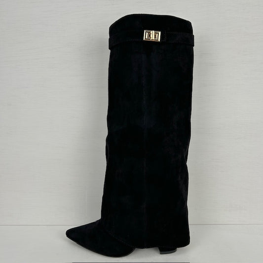 Hoge cowboylaarzen met flap en bandje zwart