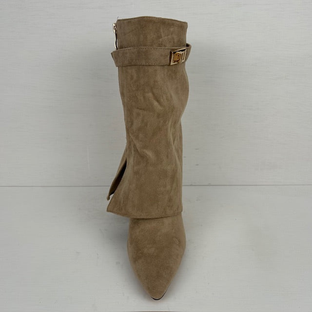 Suèdine cowboylaarzen met flap en bandje khaki