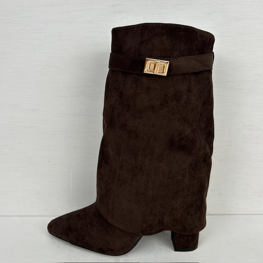 Suèdine cowboylaarzen met flap en bandje bruin