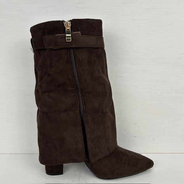 Suèdine cowboylaarzen met flap en bandje bruin